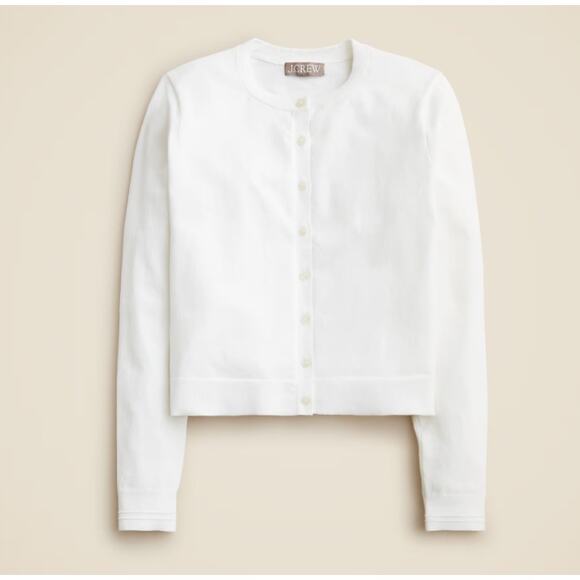 J.Crew New Jackie Cardigan SZS White Egyptian Cotton Button Up Crewneck Stretch - Picture 3 of 9